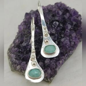 AMAZONITE DANGLING EARRINGS HANDMADE IN STERLING SILVER METAL